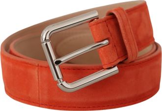 Dolce & Gabbana Womens Orange Leather Suede Silver Logo Metal Buckle Belt