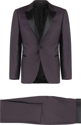 Emporio Armani Wollen pak met satijnen revers - Heren - Business pakken - Paars - M - Wol - Kostuums