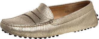 Tod's Tods Metallic Gold Leather Penny Loafers