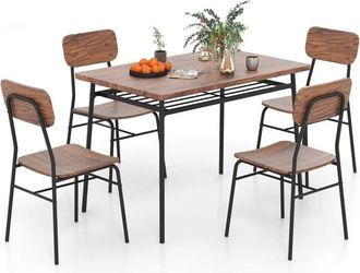 Costway Costway - 5Pcs Wood Square Kitchen Table & Chair Set Dining Table Set for 4-Brown