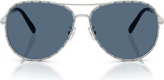 Tory Burch 60mm Pilot Sunglasses in Silver/Blue Monogram Wrap /Navy Blue at Nordstrom