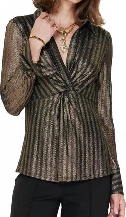 Current Air Metallic Striped Twist-Front Blouse In Black Gold
