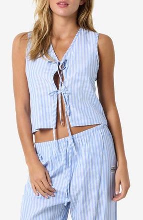 Noisy May Frida Tie Front Crop Vest in Sky Blue Stripes White at Nordstrom Rack, Size X-Large