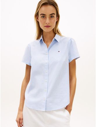 Tommy Hilfiger Womens Short-Sleeve Oxford Shirt - Blue - XXL