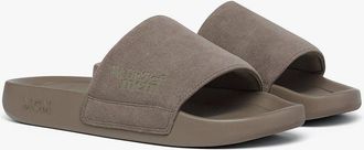 MCM x We The Best Ultrasuede Slides in Taupe Grey at Nordstrom, Size 43