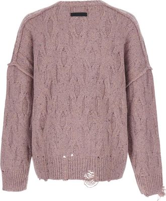 Represent Distressed Cable-Knit Sweater - Pink