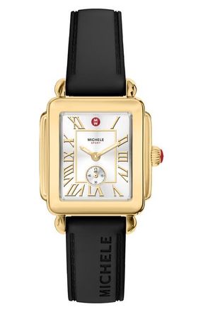 Michele Deco Sport Mid Quartz Silicone Strap Watch, 29mm x 31mm in Black at Nordstrom