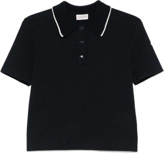 Moncler Knitted Polo Shirt Navy Cotton