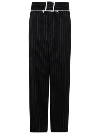 Jean Paul Gaultier Pinstripe Wool Tailored Trouser With Zip Off Belt Clothing