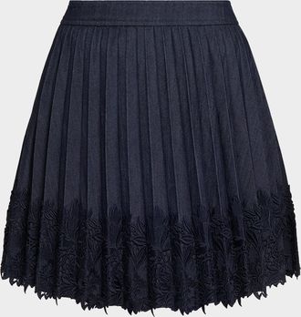 Cinq &agrave; Sept Laney Pleated Denim Lace Mini Skirt