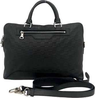 Louis Vuitton Black Leather Briefcase Shoulder Bag (Pre-Owned)