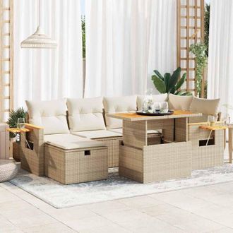 vidaXL Set De Sof&aacute;s De Jard&iacute;n Y Cojines 8 Piezas Rat&aacute;n Sint&eacute;tico Beige Vidaxl