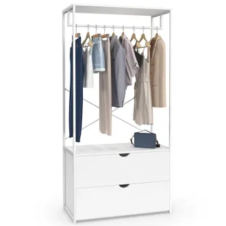 IDMarket Armadio A 2 Cassetti L. 80 Cm Brooklyn Legno Bianco E Metallo Bianco