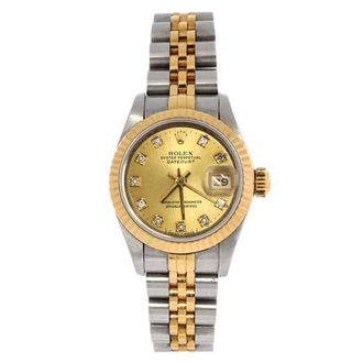 Rolex Oyster Perpetual Datejust Automatic Watch Stainless Steel and Yellow Gold with Diamond Markers 26 in Metallic Silver at Nordstrom