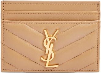 Saint Laurent Cassandra Matelass&eacute; Leather Card Case in Natural Tan at Nordstrom