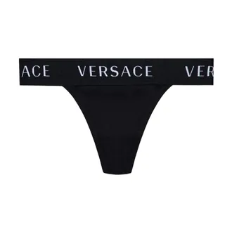 Versace Bottoms, female, Black, Size: XL Thong with logo