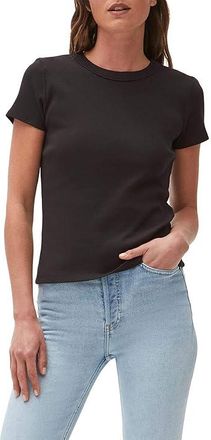 Michael Stars Lexy 1x1 Cotton Short Sleeve Crew Neck T-Shirts Womens Clothing Black (US 0-12)