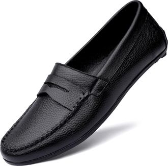 Generic Loafers for Men Penny Driving Loafers Leather Comfortable Slip Resistant Lightweight Walking Party Slip-ons(Black,5.5 UK)