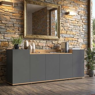 Dmora Aparador Cordele, Alacena 7 Estantes, Apertura Batiente Made In Italy, 5 Puertas, 200x35x70h Cm Negro Antracita