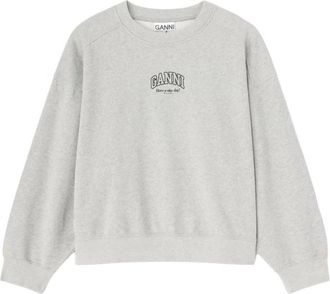 Ganni Sudadera de cuello redondo con logo - Sweatshirts & Hoodies - Mujer - Gris - XS