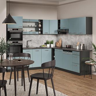 Vicco Cocina Esquinera R-line, Gris Azulado/antracita, 237 X 60 Cm Sin Encimera