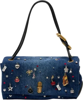 Marc Jacobs Shoulder Bags, female, Blue, Size: ONE SIZE Trinket Charm Denim Large Dual Bag