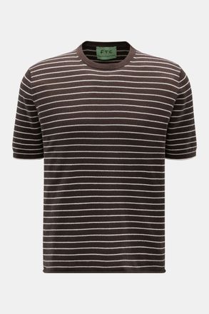 FTC Men - Short sleeve crew neck jumper dark brown/white striped