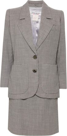 Saint Laurent 1980s houndstooth skirt suit - women - Wool/Mohair/Acetate/Cupro - 40 - Black
