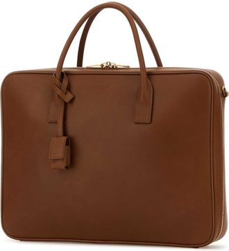 Saint Laurent Mens Caramel Leather Briefcase Brick Ventiquattrore