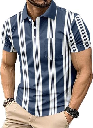 Generic Mens Casual Polo Shirts Short Sleeve Fashion Golf Shirt Classic Striped Slim Fit T-Shirts (UK, Alpha, XXL, Regular, Regular, 9)