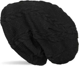 styleBREAKER Warm fine-Knit Beanie with Plait Pattern and Fleece Lining, Slouch Long Beanie, Unisex 04024131, Color:Black