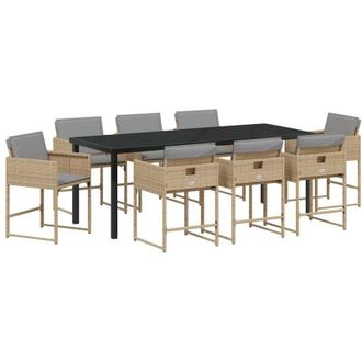 vidaXL Conjunto De Comedor De Jard&iacute;n 9 Pcs Beige Rat&aacute;n Sint&eacute;tico Vidaxl