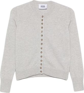 Alpha Studio Fijngebreide Cardigan met Ronde Hals - Dames - Vesten - Grijs - S - Truien & Vesten