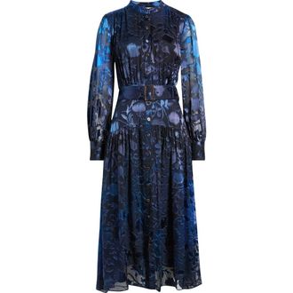 Elie Tahari The Pippa Burnout Floral Long Sleeve Dress in Brushstroke Denim at Nordstrom, Size 10