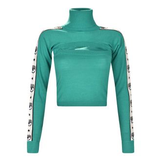 Chiara Ferragni Cut-Out Rollneck Top - Dames - Coltruien - Groen - S - Wol - Truien & Vesten