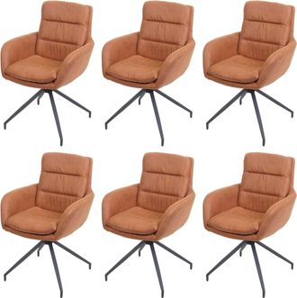Hhg Nunca Usado] Juego De 6 Sillas De Comedor Hhg 655, Silla De Cocina Sill&oacute;n Silla, Posici&oacute;n Autom&aacute;tica Giratoria, Tela Mvg, Aspecto Ante Marr&oacute;n