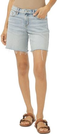Silver Jeans Co Suki Raw Hem Mid Thigh Denim Shorts in Palma at Nordstrom, Size 24