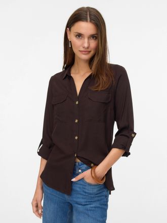 Vero Moda Hemdbluse VERO MODA VMBUMPY L/S SHIRT NEW WVN GA NOOS, Damen, Gr. XS, braun (chocolate torte), Web, Obermaterial: 100% Viskose, unifarben, regular fit