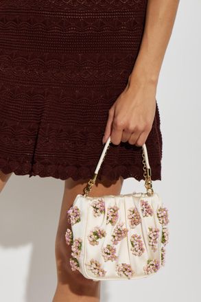 Self Portrait Satin Bag With Appliqu&eacute;s, Womens, Cream