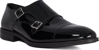Dune London Mens Steff Patent Leather Double Strap Monk Shoes Size UK 7 Black