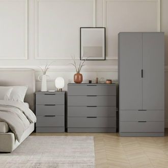 Home Discount Vida Designs Trega 3Pc Bedroom Set(3Dr Bedside, 4Dr Chest & Wardrobe) in Grey