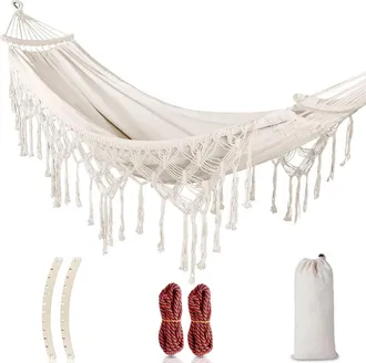 OEM Hamaca De Jard&iacute;n Pompon. Lona Resistente (soporta Hasta 227 Kg). Estilo Bohemio Con Cuerda Gruesa E Incluye Bolsa De Transporte. Ideal Para Exteriores