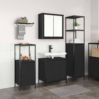 Berkfield Home 3 Piece Bathroom Furniture Set Black Oak Engineered Wood