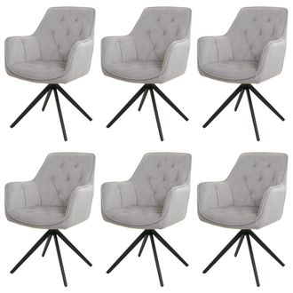 Hhg Hhg - Nunca Usado] Juego De 6 Sillas De Comedor 503, Silla De Cocina Silla Tapizada Con Reposabrazos, Giratoria, Metal Tela/textil, Gris Claro