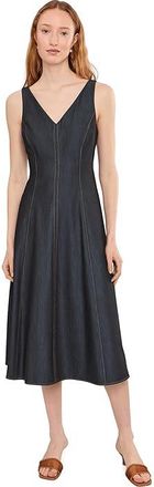 Calvin Klein Denim V-Neck Sleeveless A-Line Womens Dress Blue : 12, Polyester/Spandex