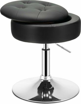 Costway Costway - Taburete de Tocador con Almacenamiento, Otomana Redonda de Cuero pu Giratorio a 360°, Taburete de Maquillaje Ajustable en Altura con Tapa