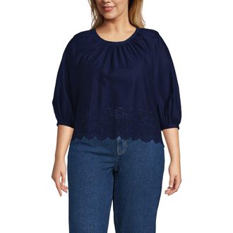 Lands End Gathered Eyelet Top in Deep Sea Navy at Nordstrom, Size 1X