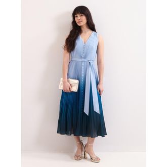 Phase Eight Mira Pleated V-Neck Midi Dress in Blue at Nordstrom, Size 12