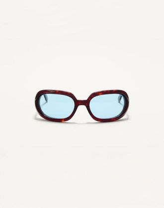 Valentino Oval Wrap-Around Acetate Frames unisex Dark Havana/Light Blue 62