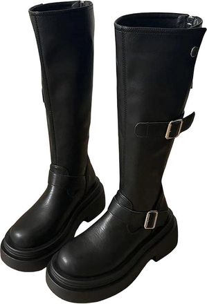 Generic Womens Vintage Riding Knight Boots Lace Up Block Heel Long Shoes